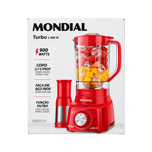 Liquidificador Turbo Full, Mondial 900w L-900 Fr Vermelho 127v