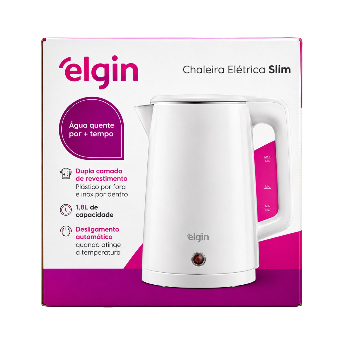 Chaleira Elétrica Elgin Slim Branco 1,8 Litros 1.200w 127v