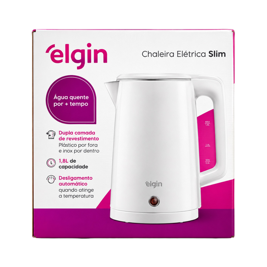 Chaleira Elétrica Elgin Slim Branco 1,8 Litros 1.200w 127v